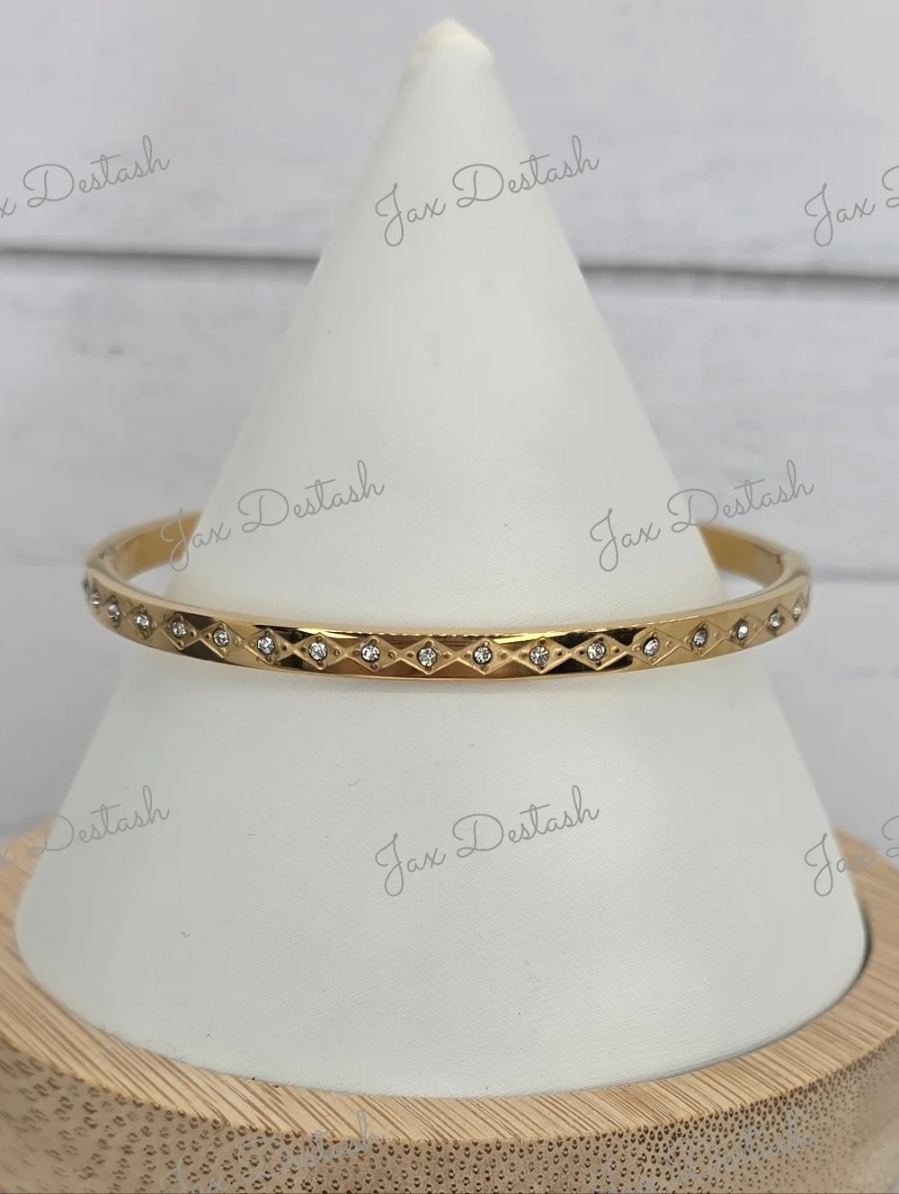 Stainless Steel Gold Tone Crystal-Accented Bangle Bracelet BR110